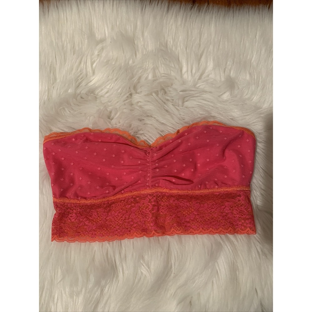 aerie medium unlined sexy bralette strapless pink polka dot pattern